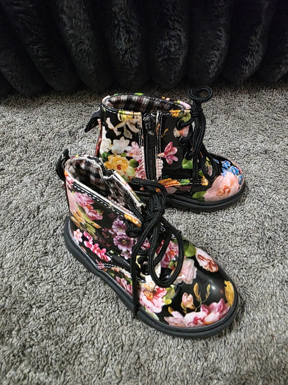 Kids Floral Lace-Up Boots in Multi-Color